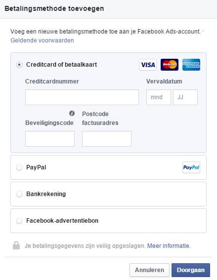 Facebook kosten betalingsmogelijkheden en IDEAL