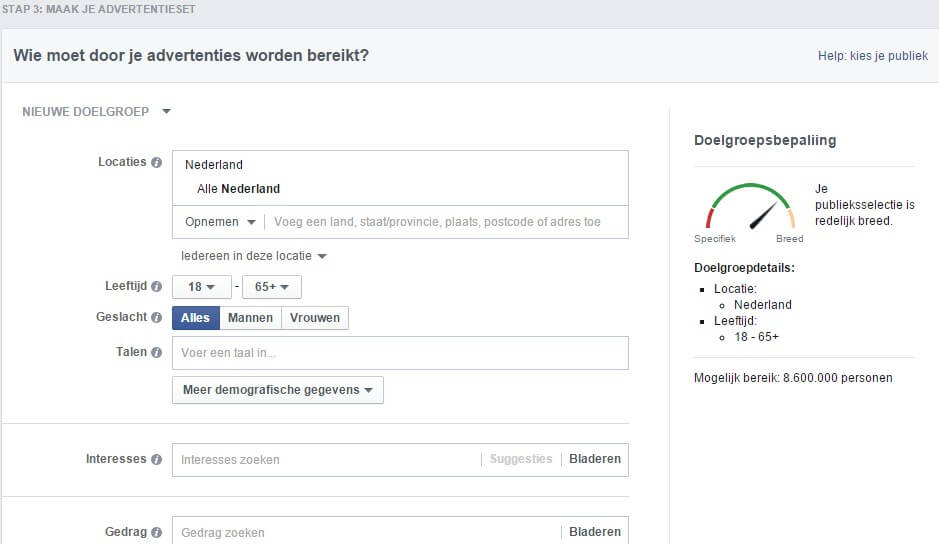 Advertentieset voor je Facebookdoelgroep bepalen