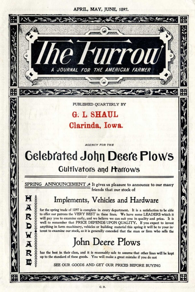 Content Marketing by John Deer The Furrow Front Page of 1897