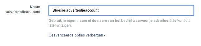 Facebook Accountgegeven invoeren voor adverteren