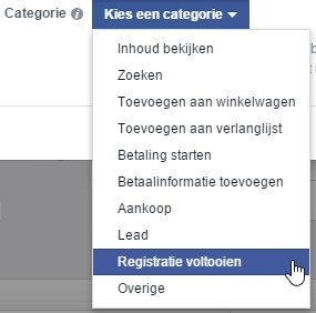 Facebook Ads Pixel Conversie Categorie instellen