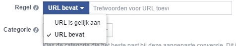 Facebook Ads Pixel Conversie Regel instellen URL
