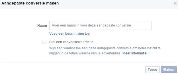 Facebook Ads Pixel Conversie naam beschrijving en waarde