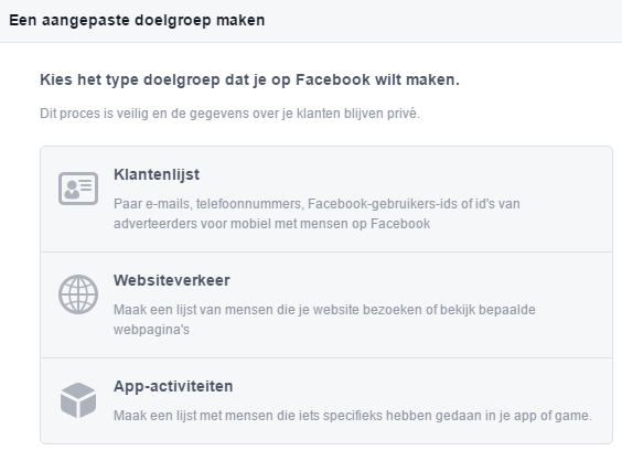 Facebook Ads aangepaste doelgroep maken