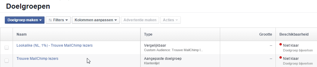 Facebook Ads doelgroepen overzicht