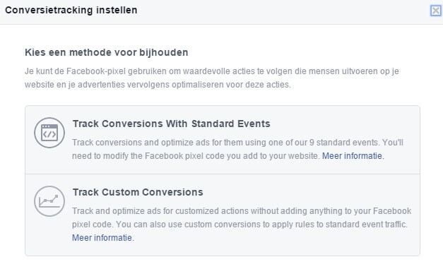 Facebook Ads opties Pixel conversie aanmaken