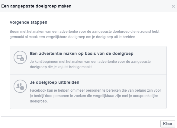 Facebook Ads vergelijkbare doelgroep aanmaken na aanmaken aangepaste doelgroep