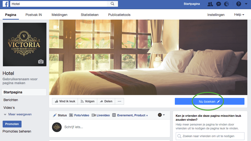 Facebookmarketing voor hotels - voorbeeld Victoria