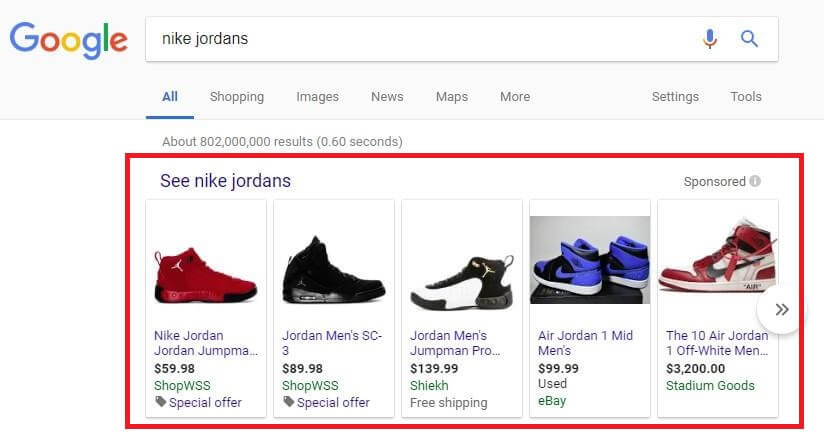 Google Shopping voorbeeld
