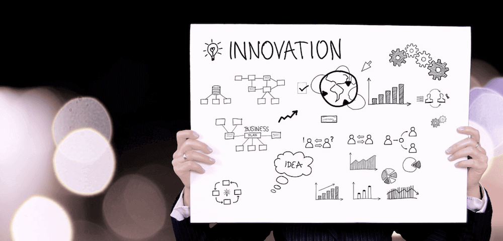 Een bord met daarop het woord 'INNOVATION'