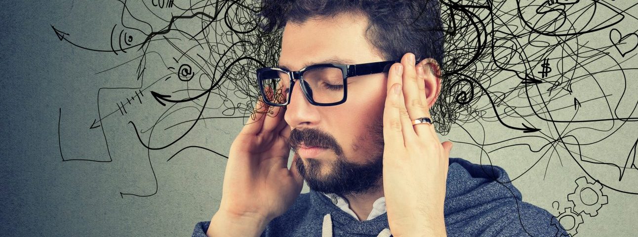 Thoughtful stressed man with a mess in his head