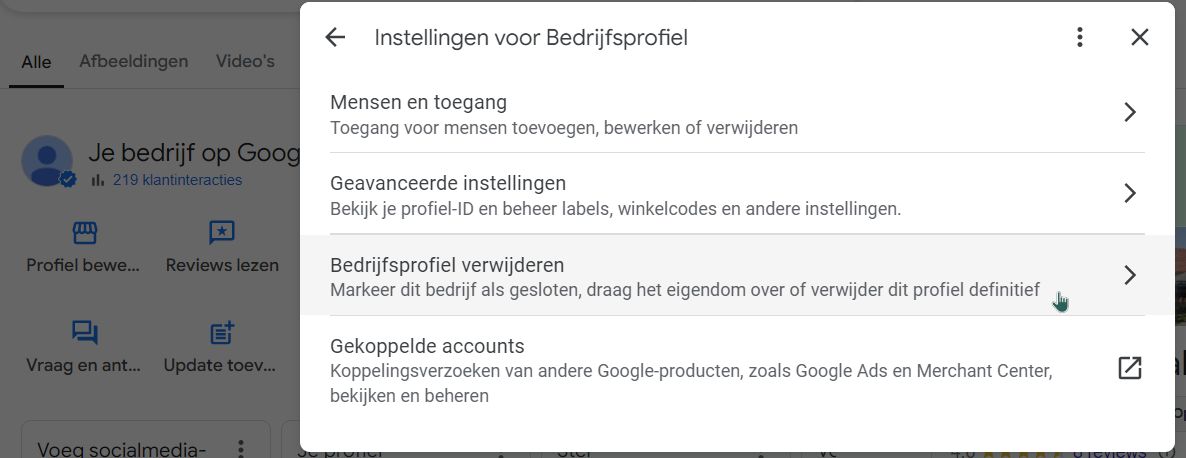 sluit je Google Mijn Bedrijfsprofiel