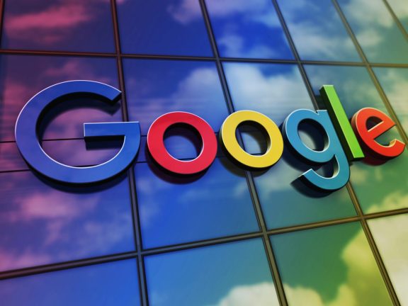 Mountain View, California, August 20, 2023: Google Alphabet headquarters glass building concept. Conglomerate holding company symbol logo on front facade 3d illustration.