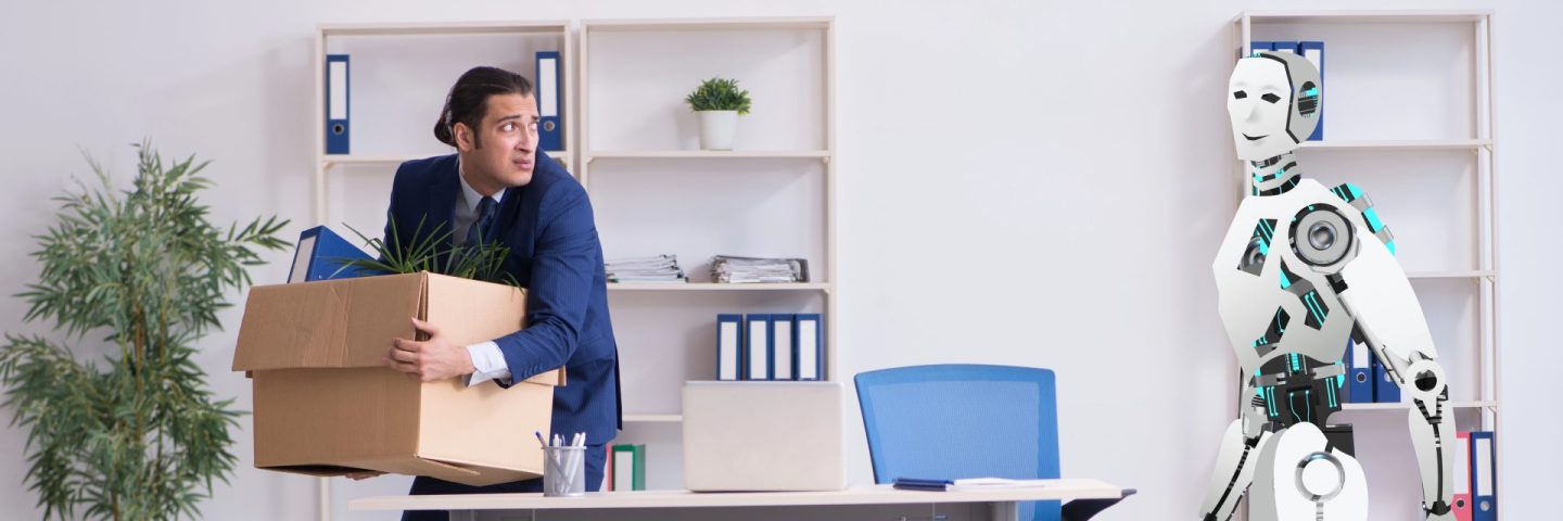 Concept of robots replacing humans in offices