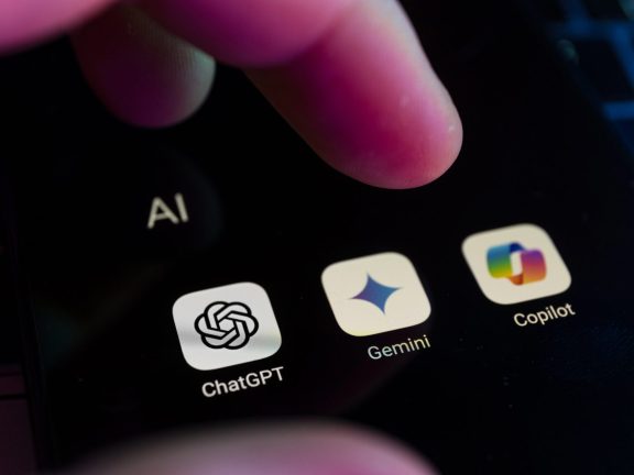 Kaunas, Lithuania - 2024 August 16: Most popular AI chatbots assistants language models on smartphone screen. ChatGPT, Gemini and Copilot