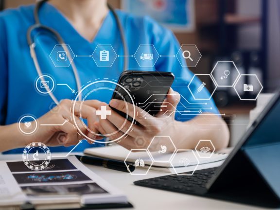 health care business graph data and growth, Medical examination and doctor analyzing medical report network connection on tablet screen.