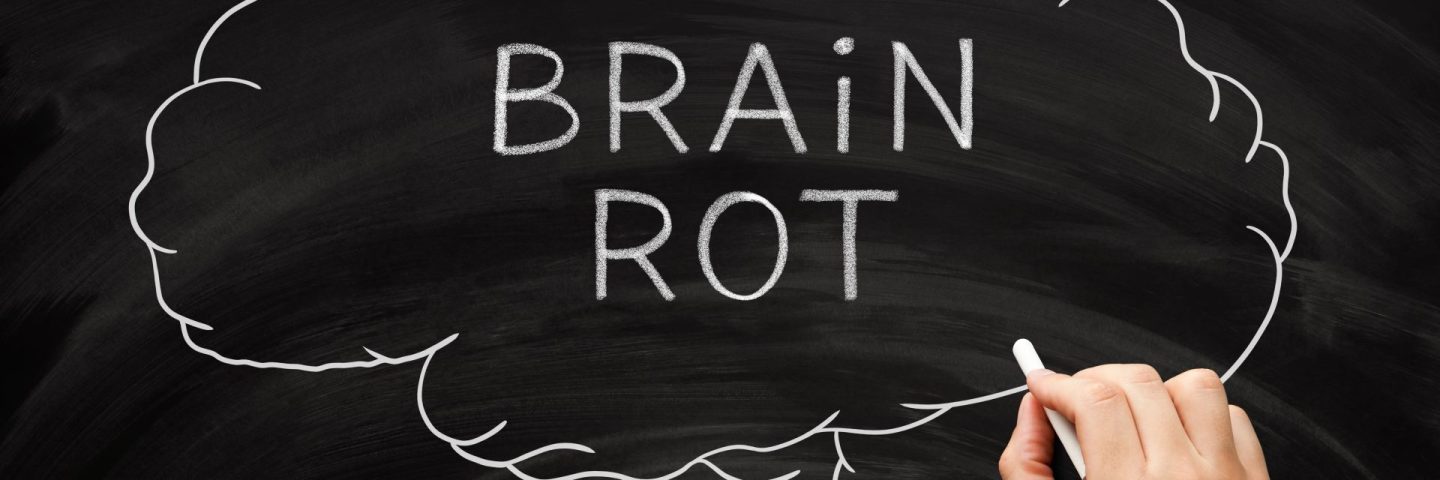 Hand drawing brain rot or brainrot concept about the excessive use of digital media which may have negative effect on cognitive health.