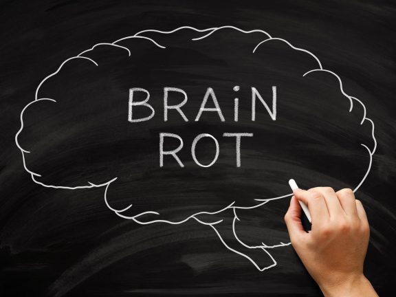 Hand drawing brain rot or brainrot concept about the excessive use of digital media which may have negative effect on cognitive health.