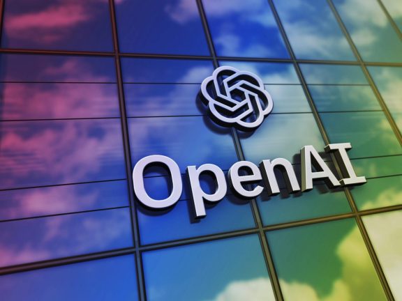 San Francisco, USA, February 15, 2023: OpenAI headquarters glass building concept. ChatGPT artificial intelligence company symbol on front facade 3d illustration.