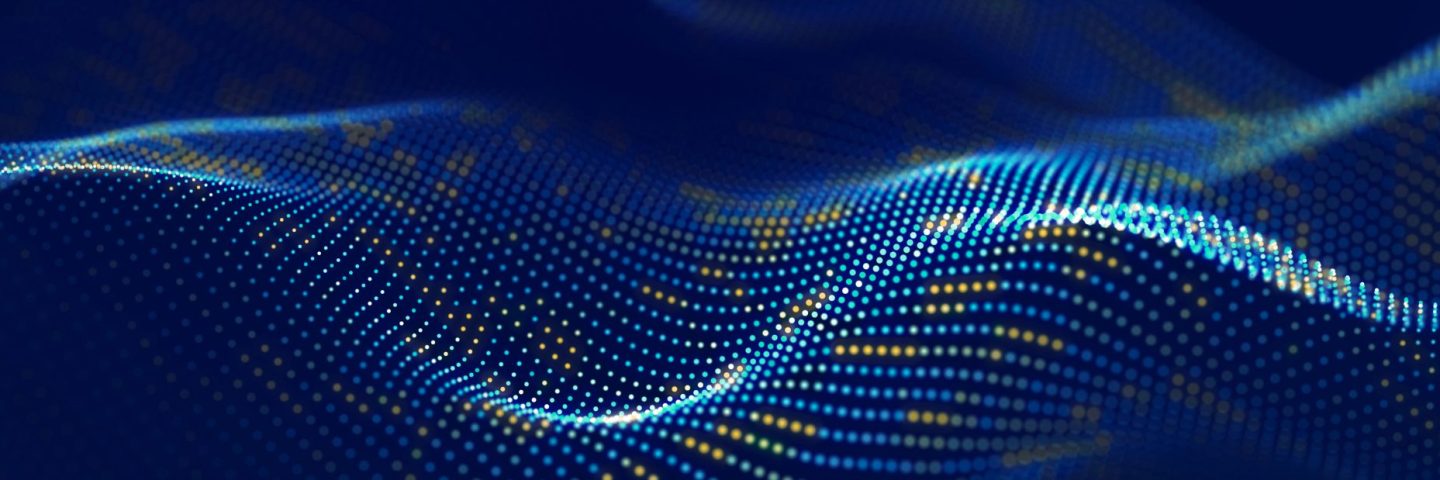 Big data stream. Information technology background. The dynamic wave background consisting of points. 3d rendering