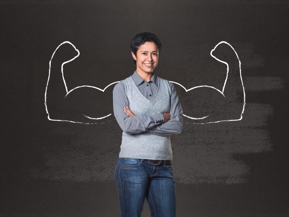 Business woman with drawn powerful hands