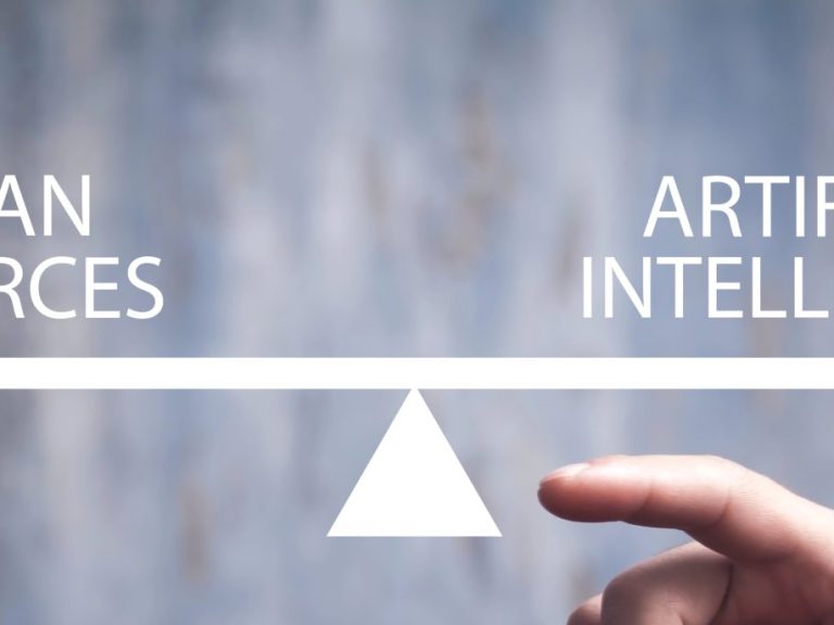 Human Resources and Artificial Intelligence text on scales.