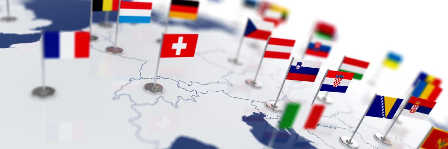 Europe map with countries flags