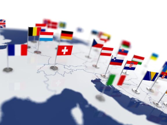 Europe map with countries flags