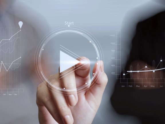 hand press play button sign to start or initiate projects as con