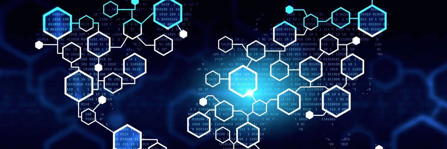 Blockchain hologram illustration. Concept of cryptocurrency and digital money. 3d rendering