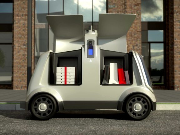 Drone delivers a package to a residence