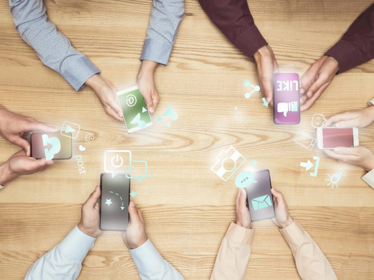 businesspeople using social media