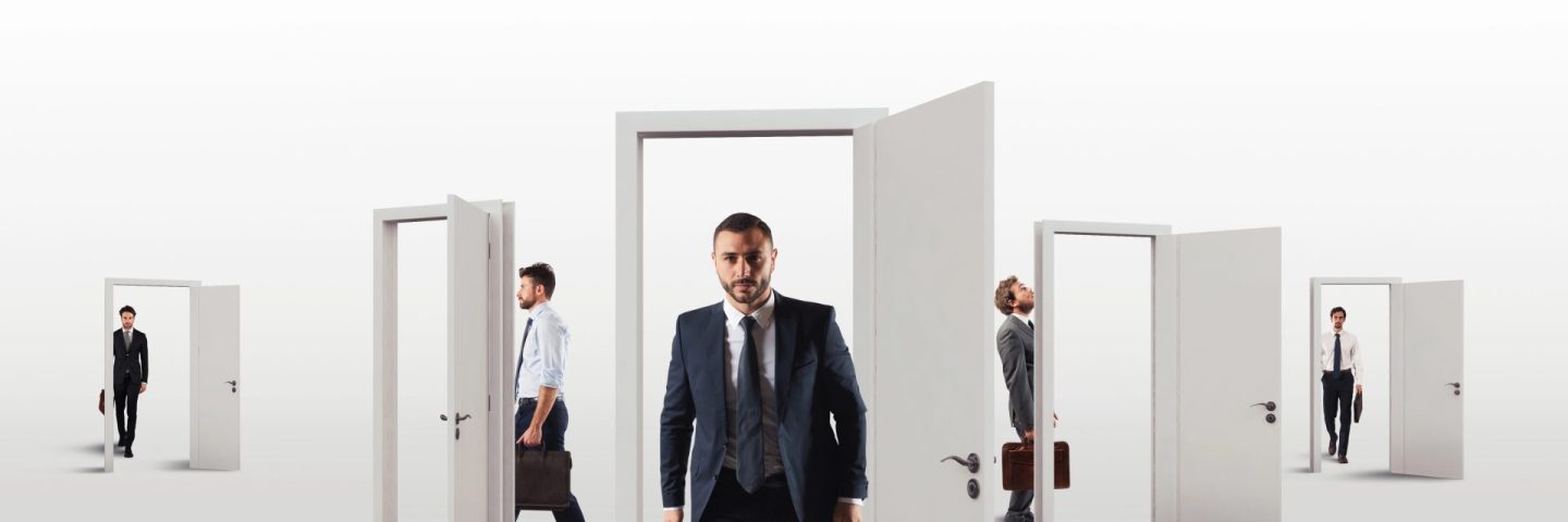 Businessmen choosing  the right door