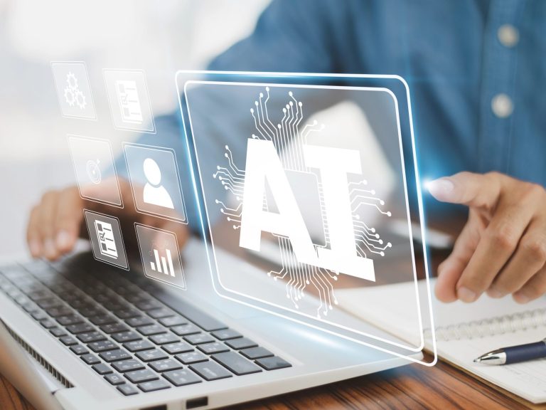 AI (Artificial intelligence) AI management and support technology in the Business plan marketing success customer. AI management concept.