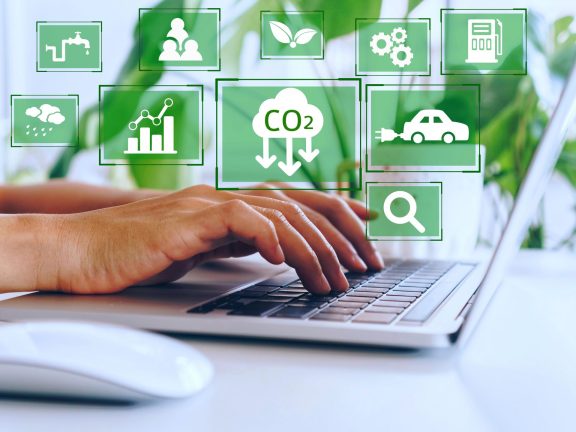 reduce CO2 emission concept with icons, global warming